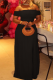 Black Sexy Solid Color Patchwork Off Shoulder Long Dresses