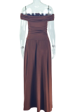 Dark Brown Sexy Solid Color Patchwork Off Shoulder Long Dresses