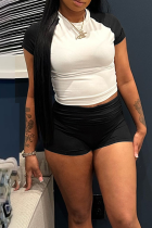 Black Casual Contrast O Neck Short Sleeve Two Pieces