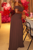 Dark Brown Sexy Solid Color Patchwork Off Shoulder Long Dresses