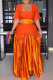 Orange Elegant Solid Color Patchwork Square Neck Long Dresses