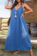 Blue Sexy Solid Color Backless V Neck Denim Plus Size Dresses
