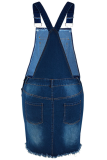 Deep Blue Casual Solid Color Pocket Strap Plus Size Dresses