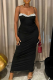 Black Sexy Solid Color Lace Spaghetti Strap Long Dresses