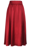 Burgundy Elegant Solid Color Pocket Loose High Waist Speaker Patchwork Bottoms