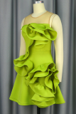 Light Green Elegant Solid Color Flounce O Neck A Line Dresses