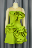 Light Green Elegant Solid Color Flounce O Neck A Line Dresses