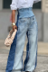 Blue Casual Contrast High Waist Loose Denim Jeans