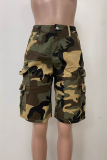 Camouflage Casual Camouflage Print Pocket Straight Mid Waist Conventional Full Print Bottoms