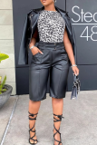 Black Casual Solid Color Pocket Straight Mid Waist Conventional Patchwork Bottoms