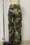 Camouflage Casual Camouflage Print Pocket Loose Mid Waist Conventional Full Print Bottoms