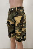 Camouflage Casual Camouflage Print Pocket Straight Mid Waist Conventional Full Print Bottoms