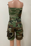 Camouflage Sexy Camouflage Print Buckle Strapless Skinny Rompers