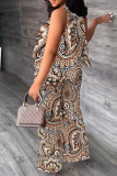 Stripe Casual Print Patchwork O Neck Sleeveless Two Pieces