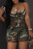 Camouflage Sexy Camouflage Print Buckle Strapless Skinny Rompers