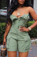 Green Sexy Solid Color Pocket Buckle Strapless Skinny Rompers