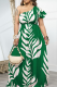 Green Casual Print Patchwork Oblique Collar Printed Dresses