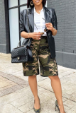Camouflage Casual Camouflage Print Pocket Straight Mid Waist Conventional Full Print Bottoms
