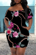 Rose Red Black Sexy Print Pocket Off Shoulder Wrapped Skirt Dresses