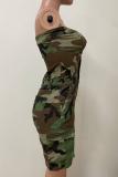 Camouflage Sexy Camouflage Print Buckle Strapless Skinny Rompers