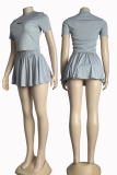 Grey Sexy Letters Patchwork O Neck Short Sleeve Two Pieces