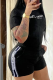 Black Casual Jacquard Letters Pocket Embroidery O Neck Short Sleeve Two Pieces