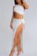 White Sexy Solid Color High Slit Ruched Strapless Long Dresses