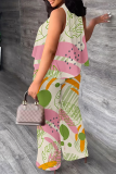 Stripe Casual Print Patchwork O Neck Sleeveless Two Pieces