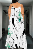 White Green Sexy Print Spaghetti Strap Long Dresses