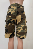 Camouflage Casual Camouflage Print Pocket Straight Mid Waist Conventional Full Print Bottoms