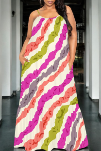 Multi-color Sexy Print Spaghetti Strap Long Dresses