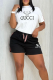 Black Casual Letters Embroidered Contrast O Neck Short Sleeve Two Pieces