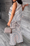 Stripe Casual Print Patchwork O Neck Sleeveless Two Pieces