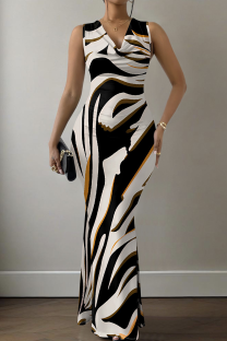 Multicolor Elegant Print V Neck Long Dresses