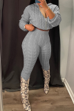 Orange Casual Solid Color Zipper Hooded Long Sleeve Two Pieces