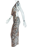 Leopard Print Sexy Leopard Print Backless Deep V Neck Printed Dresses