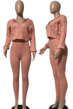 Orange Casual Solid Color Zipper Hooded Long Sleeve Two Pieces