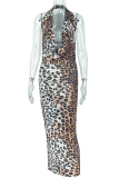 Leopard Print Sexy Leopard Print Backless Deep V Neck Printed Dresses
