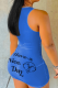 Blue Sexy Print V Neck Wrapped Skirt Dresses