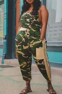 Camouflage Casual Camouflage Print Pocket Spaghetti Strap Regular Jumpsuits