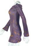 Purple Sexy Print Patchwork Off Shoulder Wrapped Skirt Dresses