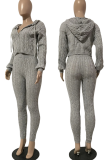Orange Casual Solid Color Zipper Hooded Long Sleeve Two Pieces