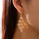 Gold Elegant Leaves Pearls Decor Flower Shape Earrings