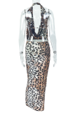 Leopard Print Sexy Leopard Print Backless Deep V Neck Printed Dresses