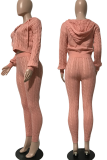 Orange Casual Solid Color Zipper Hooded Long Sleeve Two Pieces