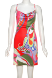 Colour Sexy Print Backless Spaghetti Strap Wrapped Skirt Dresses
