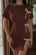 Dark Brown Sexy Solid Color Slit O Neck Wrapped Skirt Dresses