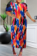 Colour Casual Print Pleated O Neck Long Dresses