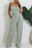 Light Blue Casual Heart Shaped Pocket Strapless Sleeveless Two Pieces