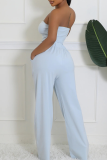 Light Blue Casual Heart Shaped Pocket Strapless Sleeveless Two Pieces